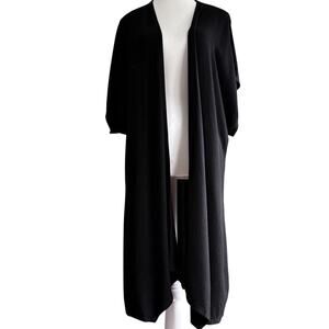 TIENDA HO Black Longline Open-Front Kimono Duster Cardigan Lagenlook Minimalist